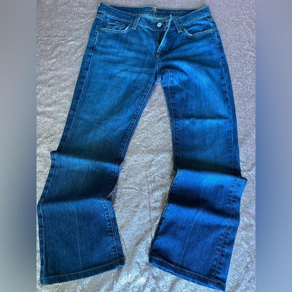 7 For All Mankind Jeans Women 30 Blue Denim Boy Cut Button Fly Bootcut Faded - Picture 1 of 8